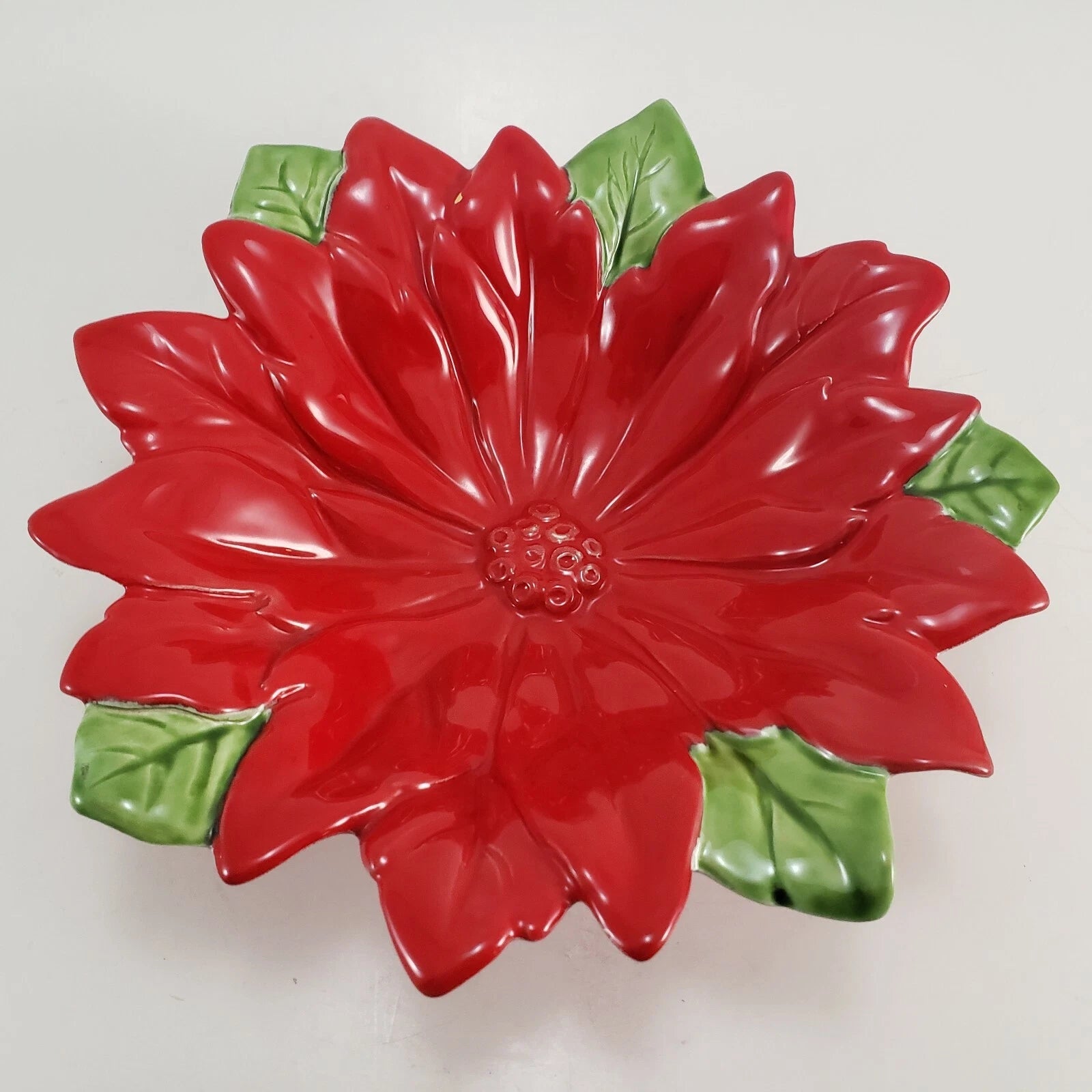 Atlantic Mold red and green poinsettia Christmas candy dish