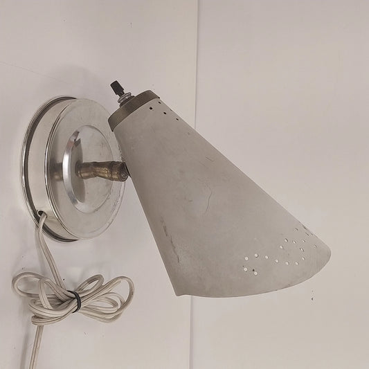 Vintage Mid-Century Modern atomic cone wall lamp with chrome shade and adjustable neck