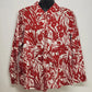 Avenue plus size red and white tropical floral button front shirt