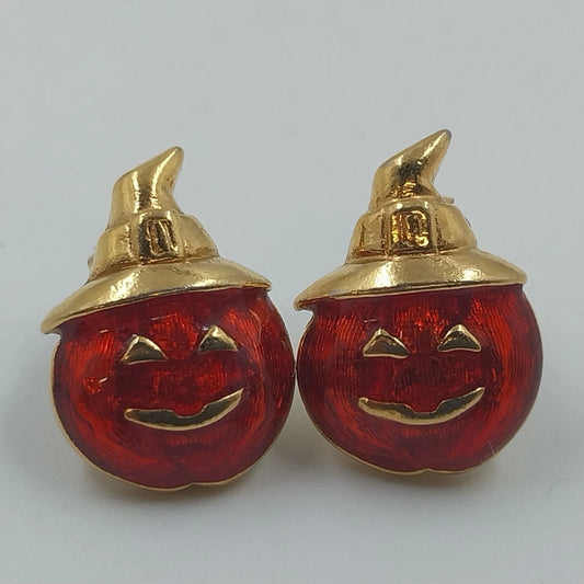 Avon 1994 vintage pumpkin witch hat Halloween stud earrings