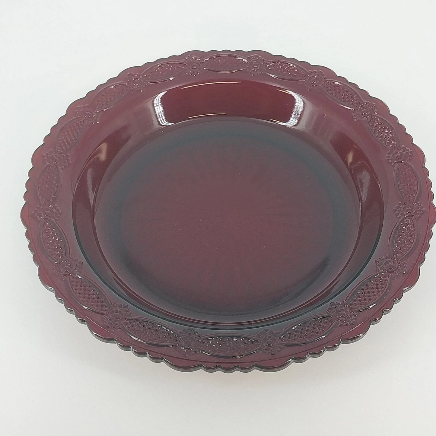 Avon Cape Cod ruby red glass pie plate with scalloped edge