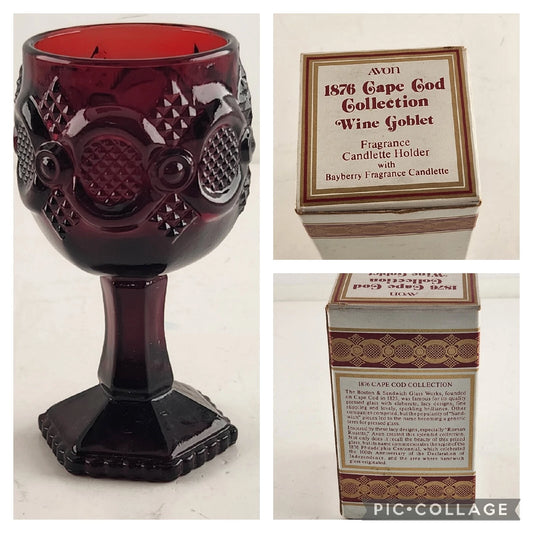 Avon Cape Cod ruby red glass tea light candle holder with box