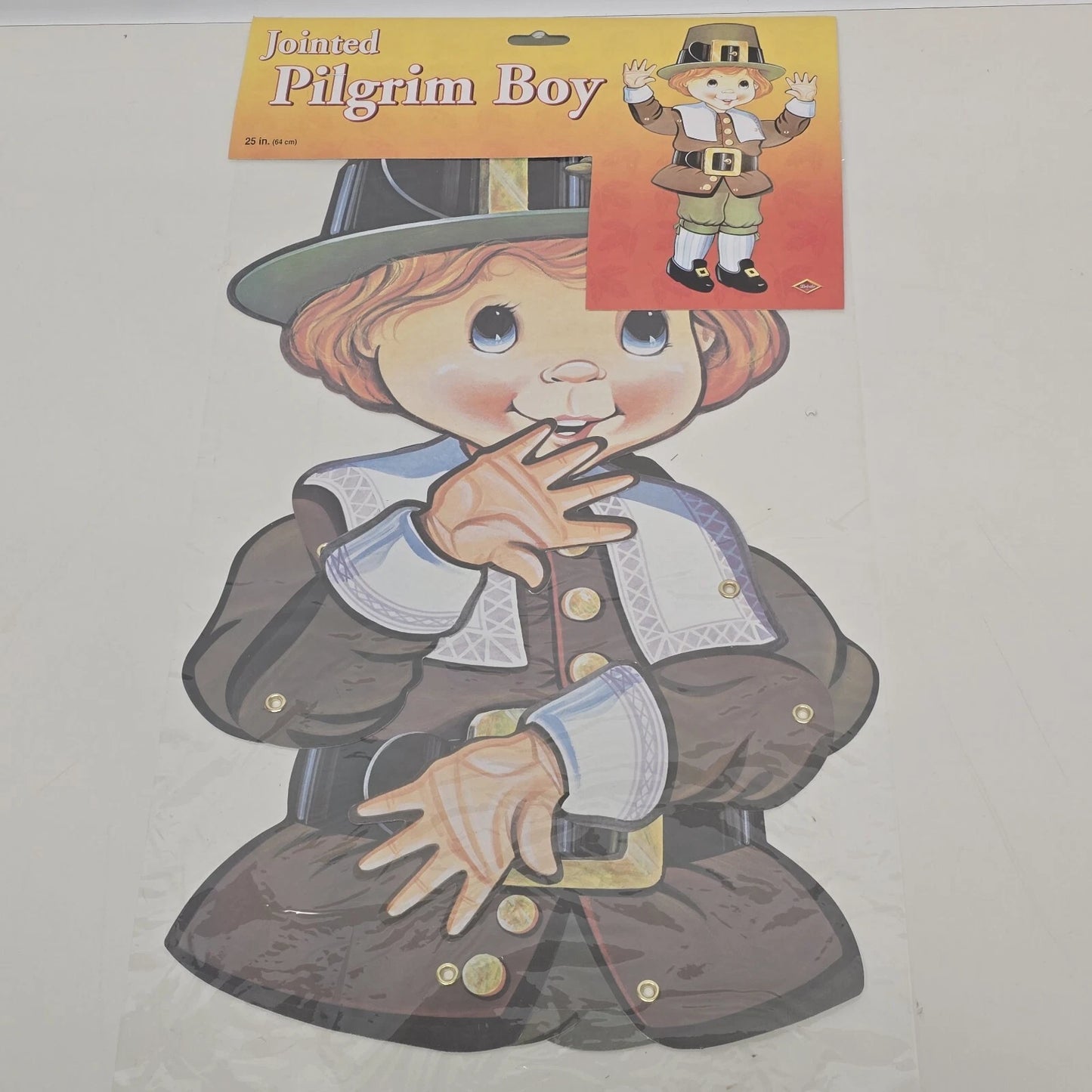 Vintage Beistle 1986 Pilgrim Boy jointed die cut Thanksgiving decoration