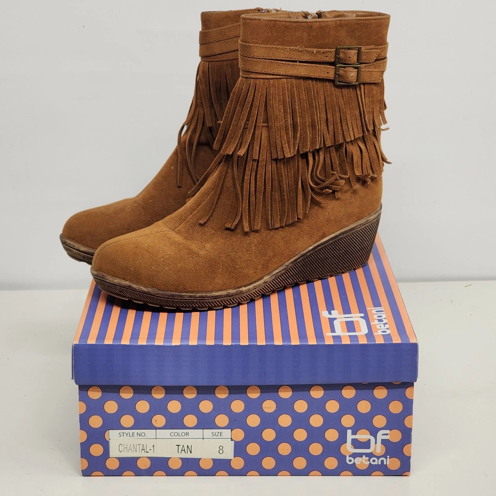 Betani tan fringe wedge ankle boots for women
