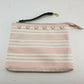 Betsey Johnson pink and white striped clutch wristlet with pearl detail