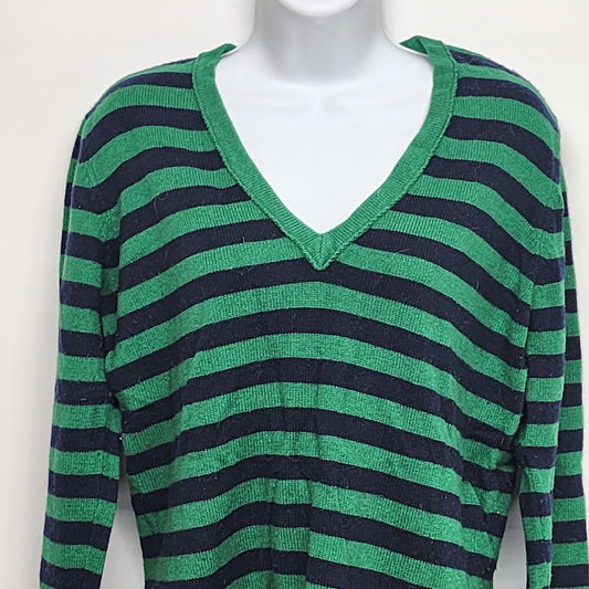 Women’s green and navy striped long sleeve shirt by Bitten SJP