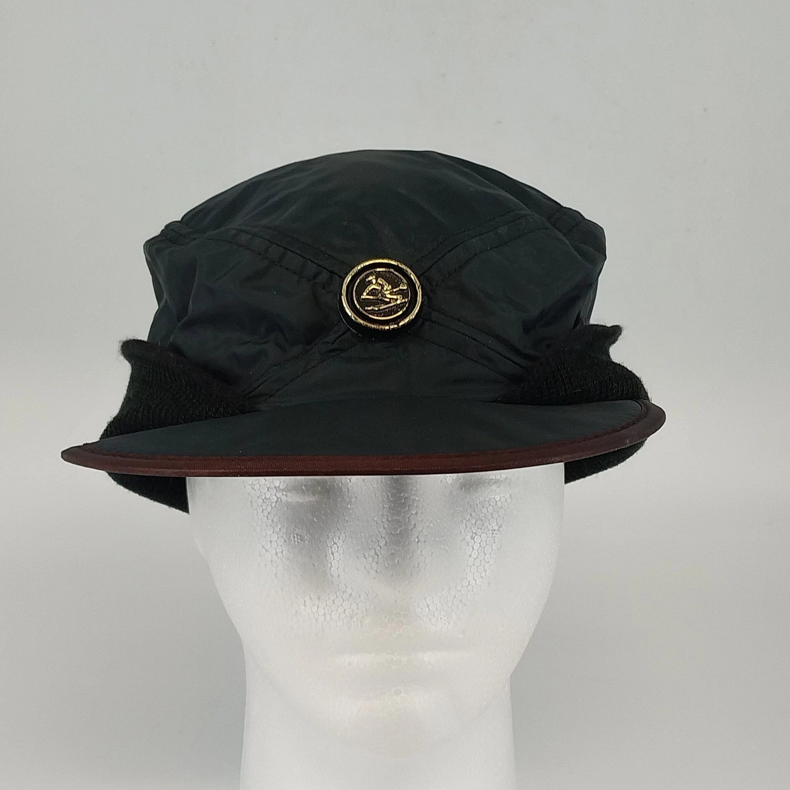 Black quilted insulated winter hat with ear flaps USA made