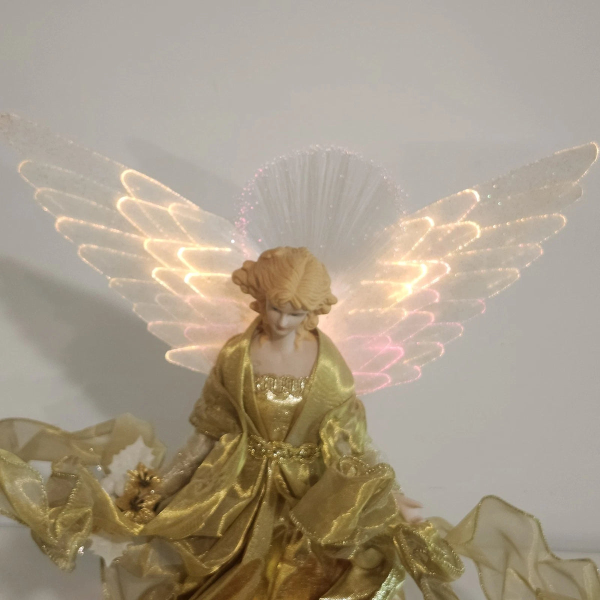 Bradford fiber optic angel with gold gown and illuminated wings