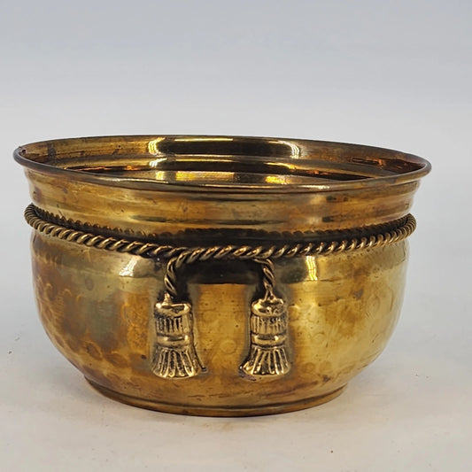 Vintage brass bowl with rope and tassel design hand hammered finish