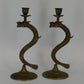 Vintage brass dragon serpent candle holders