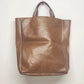 Large brown faux leather tote bag minimalist Korean style shopper