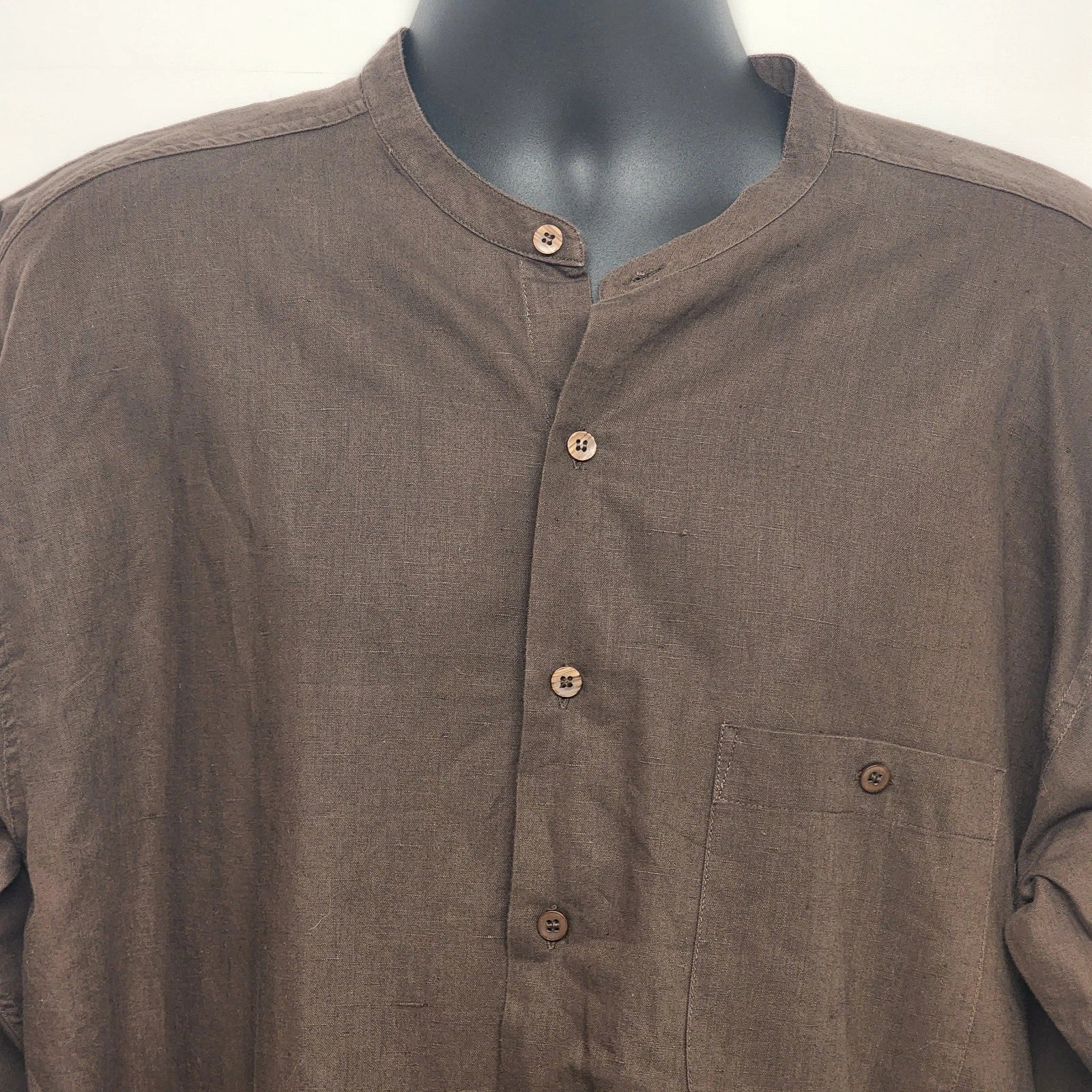 Brown linen blend long sleeve button down shirt for men