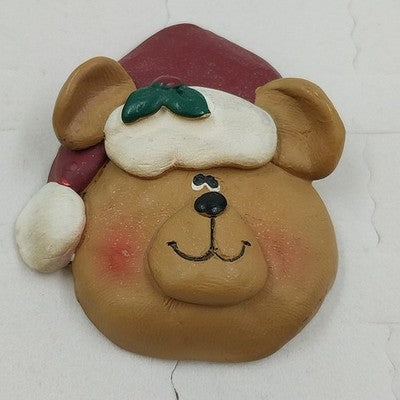 CMI Henton Christmas bear head brooch with red stocking cap