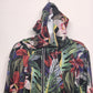 Floral hooded zip up windbreaker jacket with drawstring waist