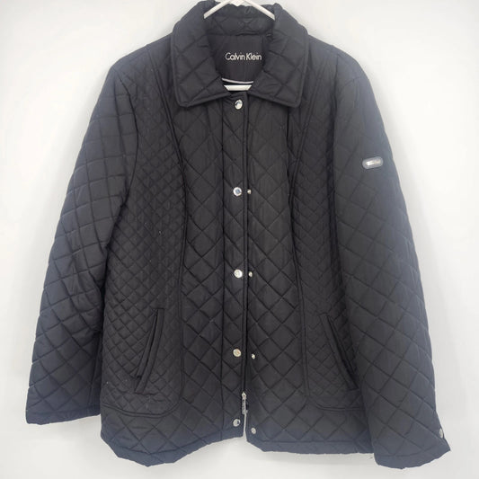 Calvin Klein Women's PXL Black Diamond Quilted Jacket Faux Fur Lining
