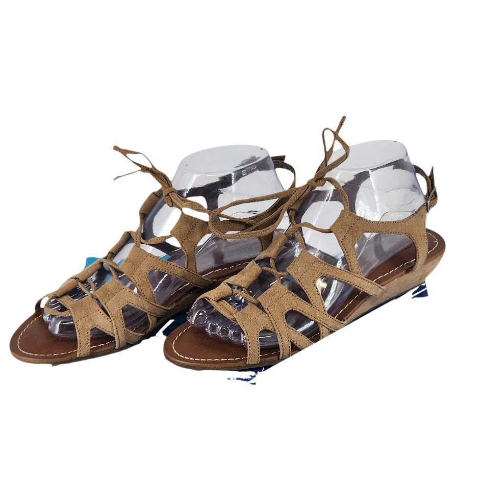 Carlos by Carlos Santana brown suede gladiator wedge sandals with lace-up straps