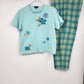 Light blue embroidered Carolyn Taylor top with plaid pants two piece outfit set