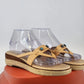 Castelfranco beige leather wedge sandals with turquoise rhinestone accents