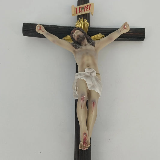 Catholic wooden wall crucifix with resin Jesus Christ figure