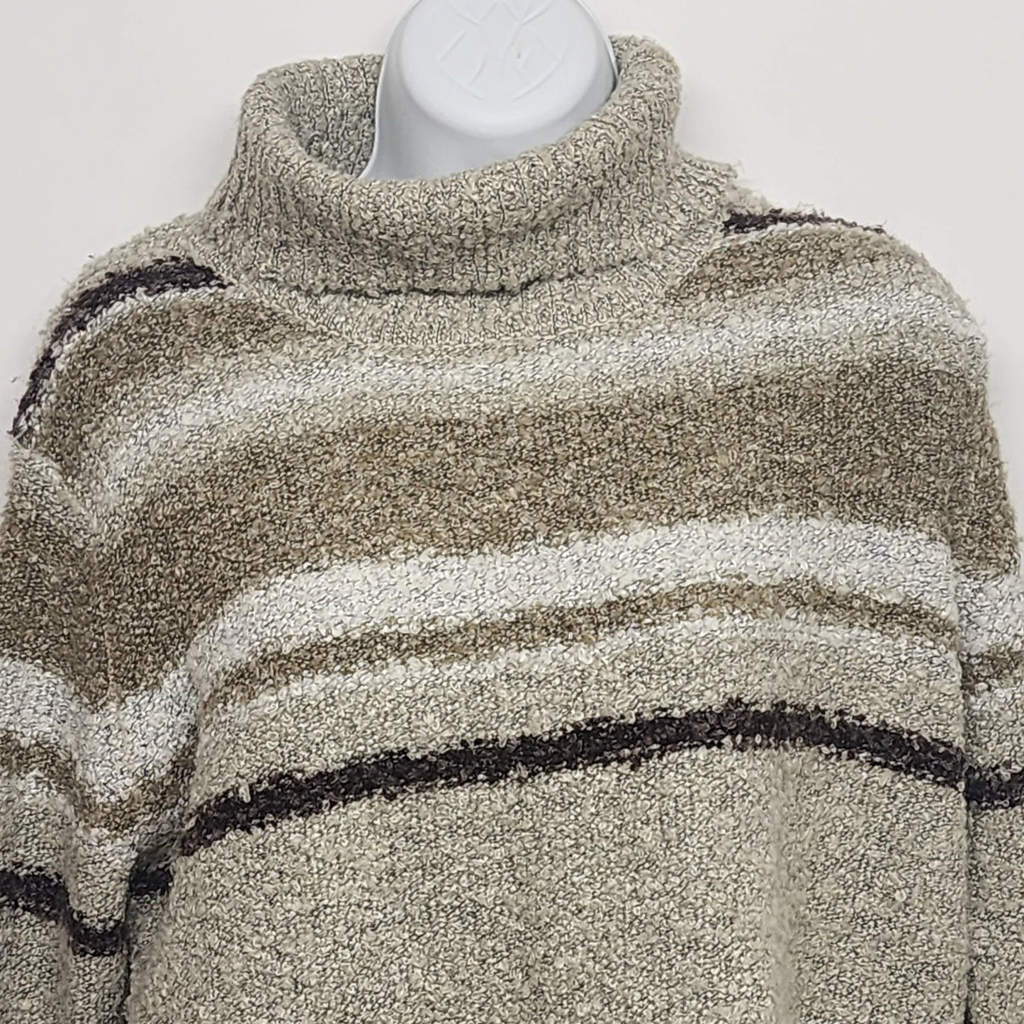 Cato striped turtleneck sweater chunky knit brown tan white