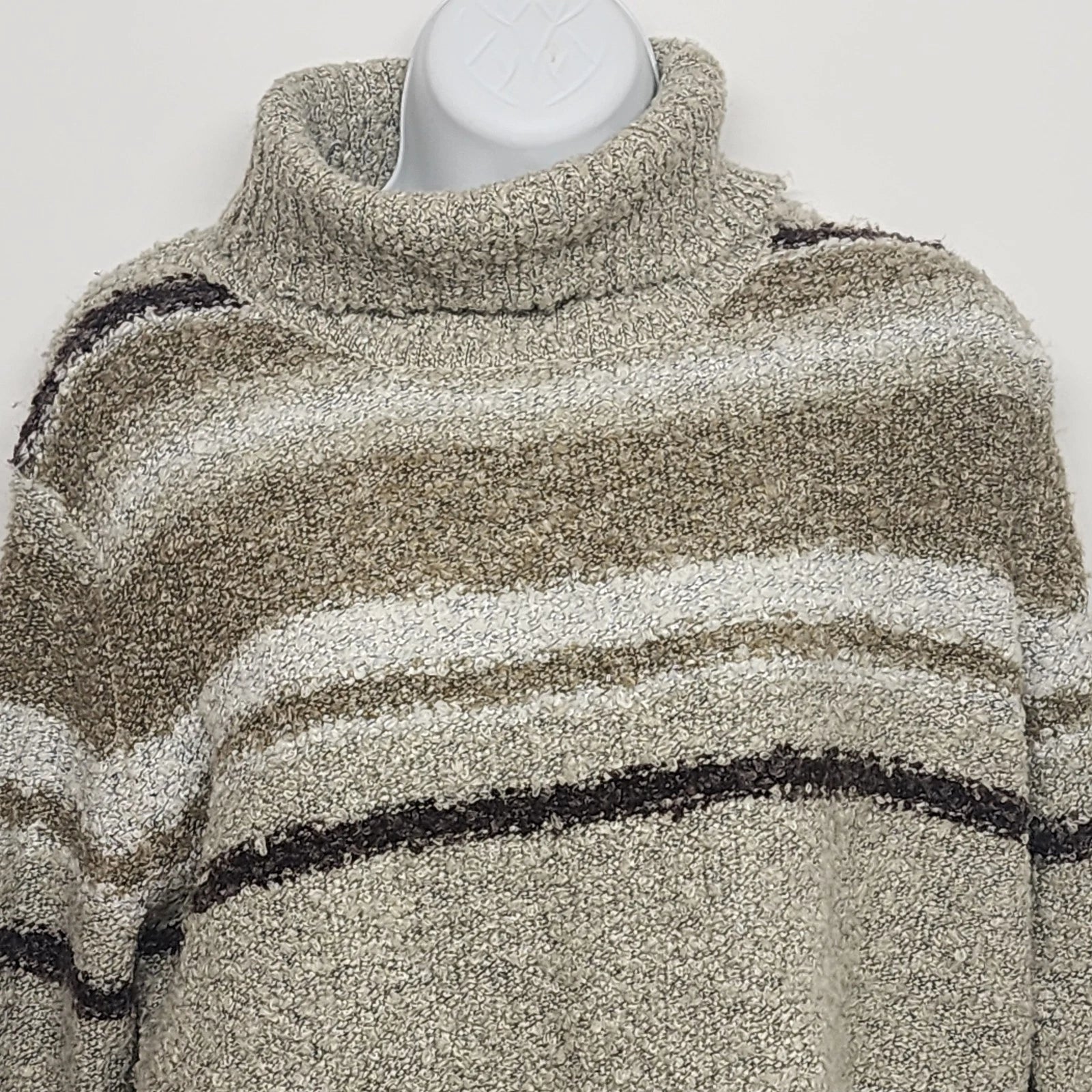 Cato striped turtleneck sweater chunky knit brown tan white