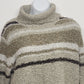 Brown tan and white striped chunky knit turtleneck sweater women large