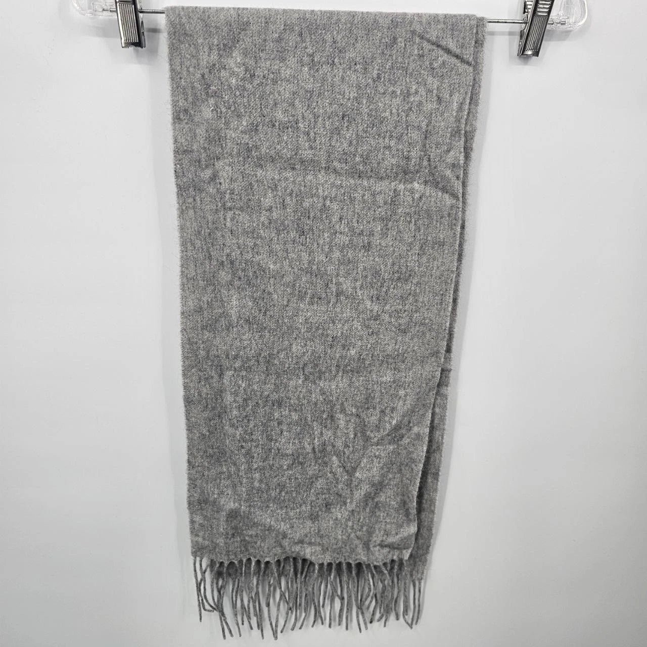Light grey heather Charter Club 100% cashmere scarf with fringed edges