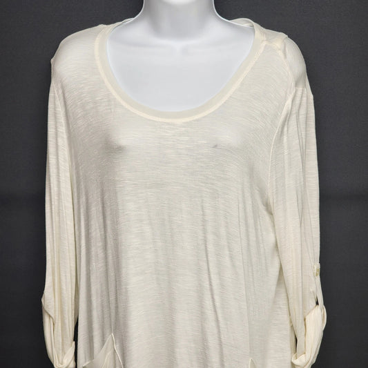 White Chelsea & Theodore pullover tunic top women’s medium rayon spandex