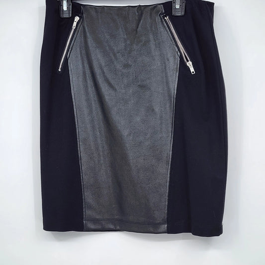 Chelsea & Theodore women's black pencil skirt with faux leather front panel