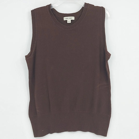 Cherokee women’s brown sleeveless sweater vest cotton blend crew neck