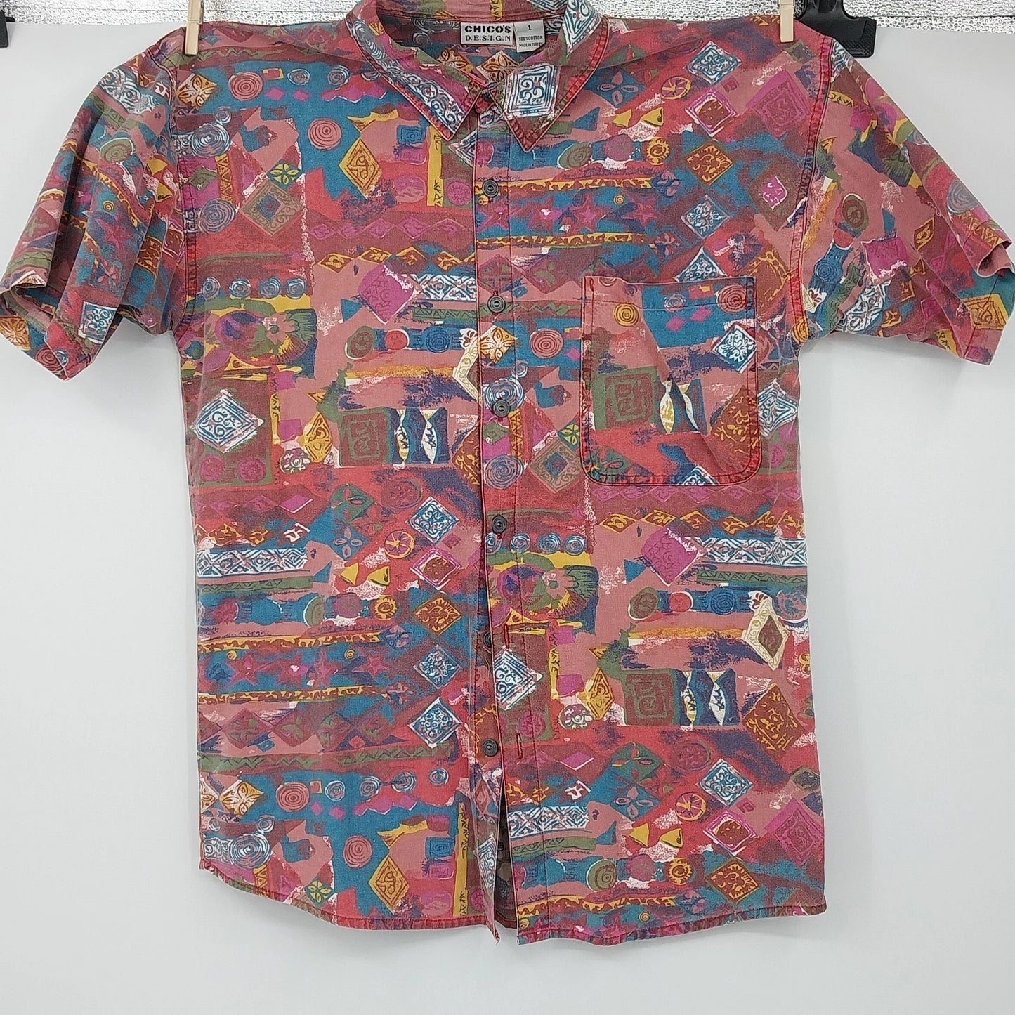 Vintage Chicos Design maroon geometric button up shirt