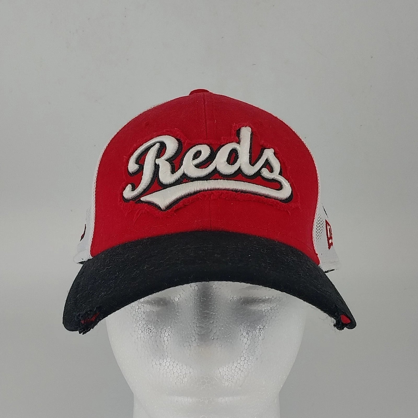 Red and white Cincinnati Reds New Era mesh trucker hat