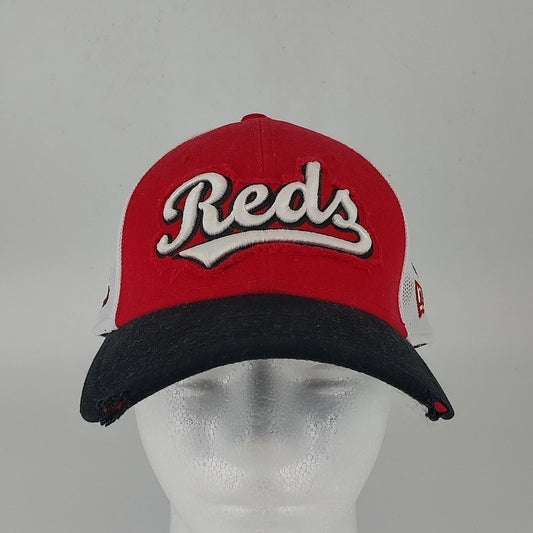 Red and white Cincinnati Reds New Era mesh trucker hat