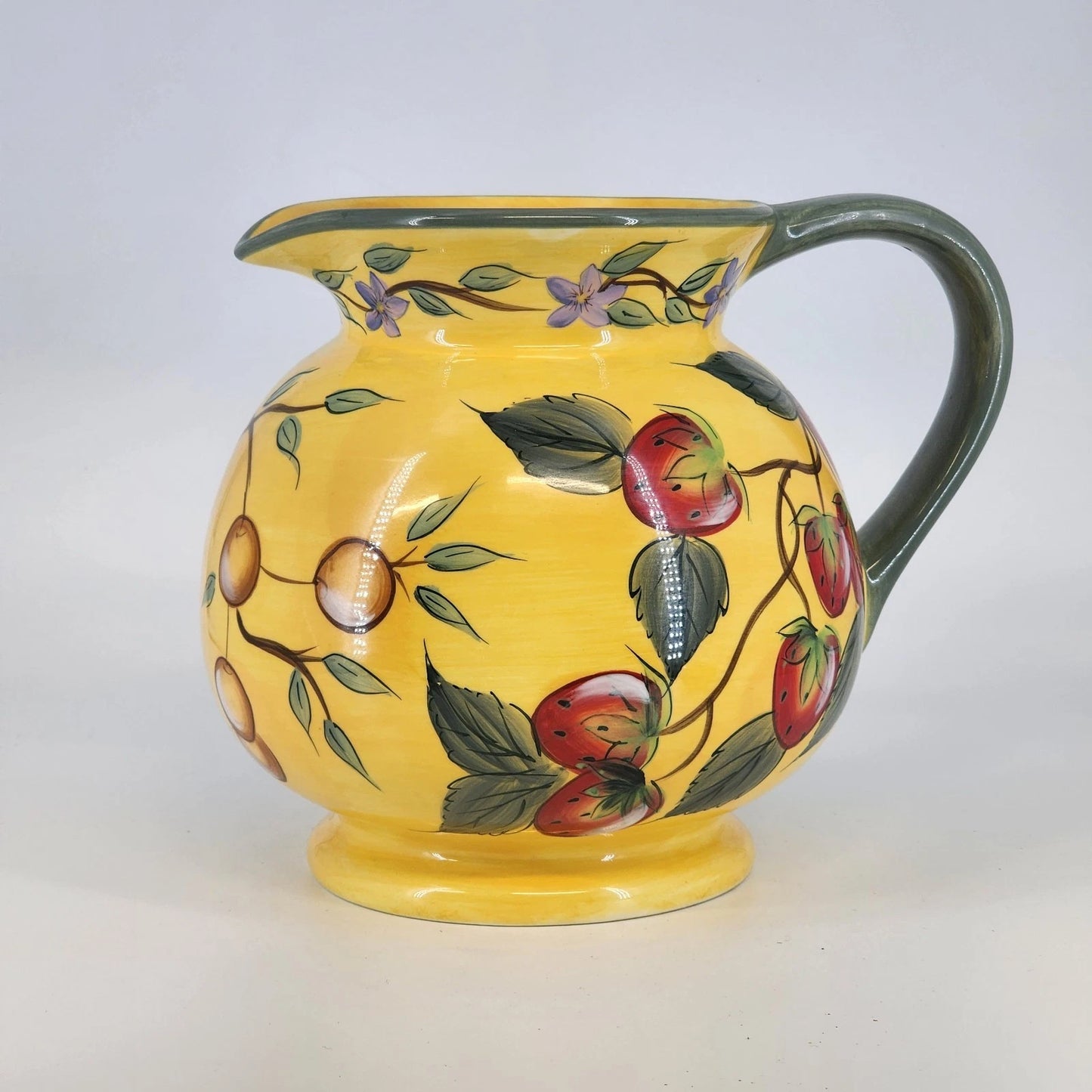 Hand painted Claire Murray ceramic pitcher with floral Italian style design
