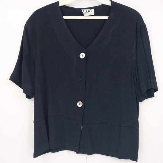 Clio women's black V neck button front blouse