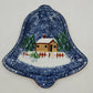 Cook's Bazaar bell shaped ceramic serving plate with winter mountain lodge scene