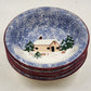 Set of four Cook's Bazaar Holly Mountain Lodge winter scene ceramic bowls