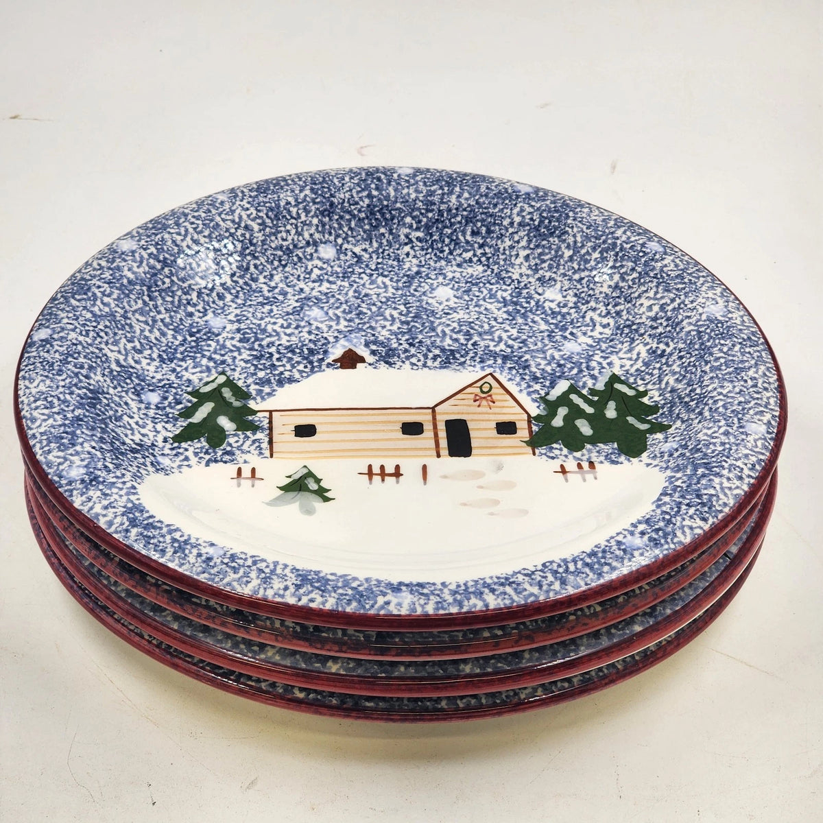 Set of four Cook's Bazaar Holly Mountain Lodge ceramic dinner plates