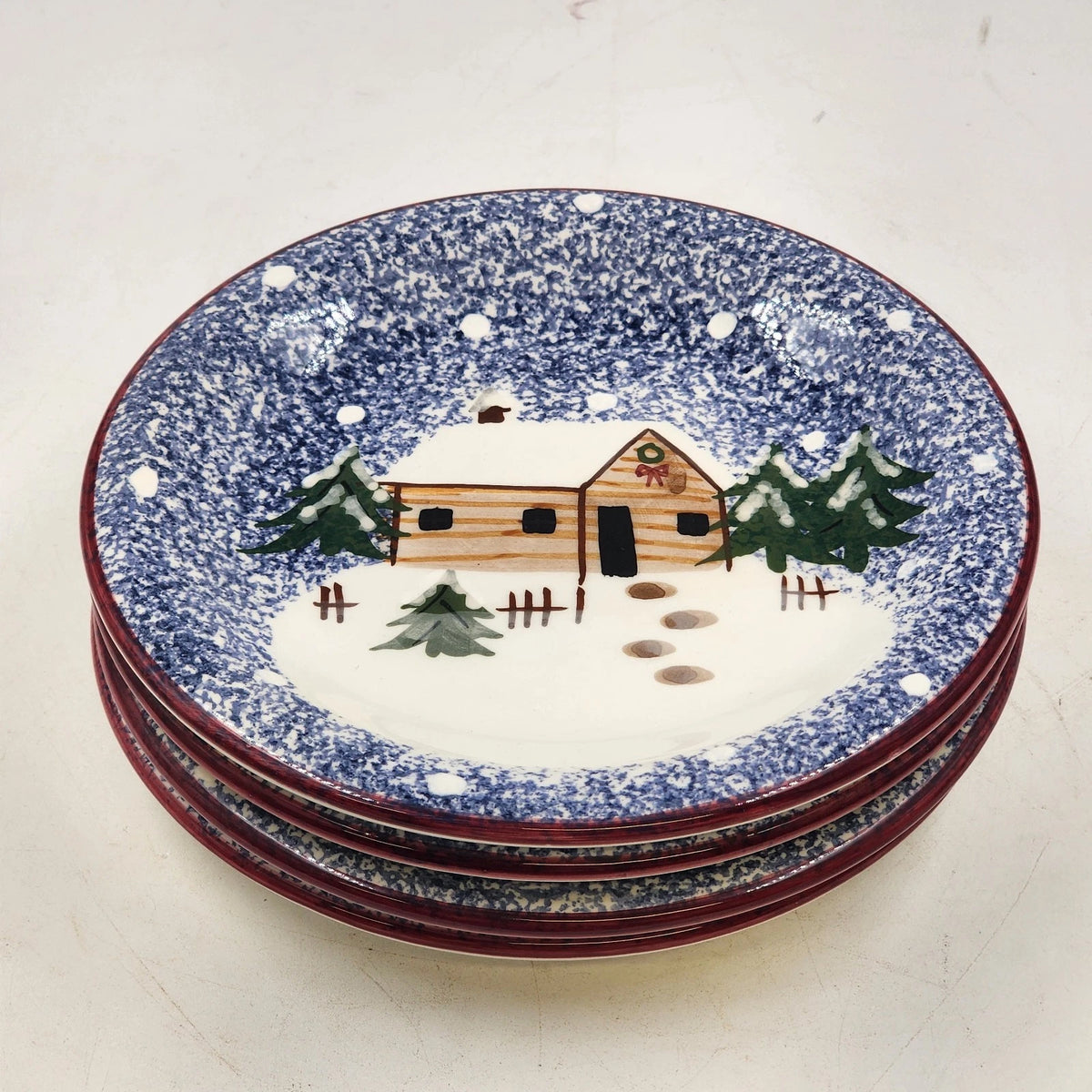 Set of four Cook's Bazaar Holly Mountain Lodge ceramic salad plates