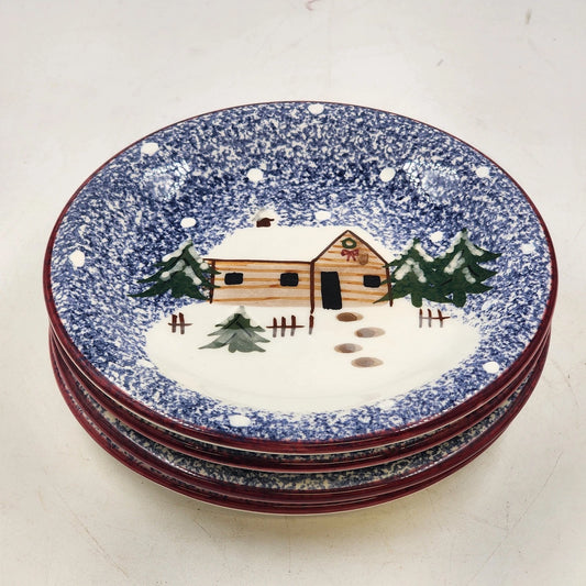 Set of four Cook's Bazaar Holly Mountain Lodge ceramic salad plates