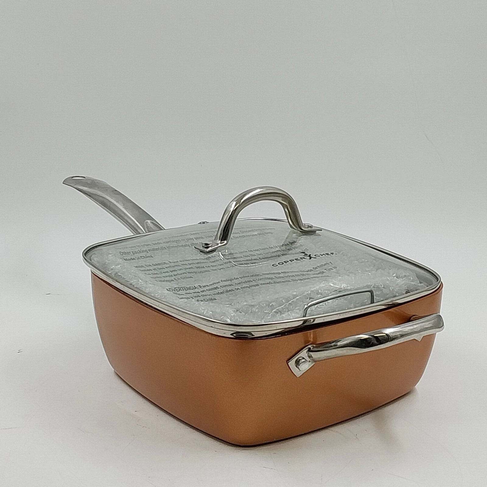 Copper Chef 9.5 inch deep square pan with lid and basket