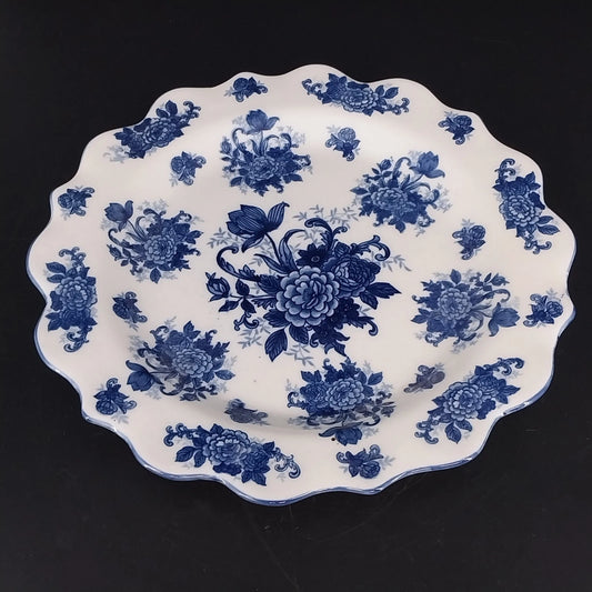 Cracker Barrel blue and white floral porcelain serving platter with scalloped edge