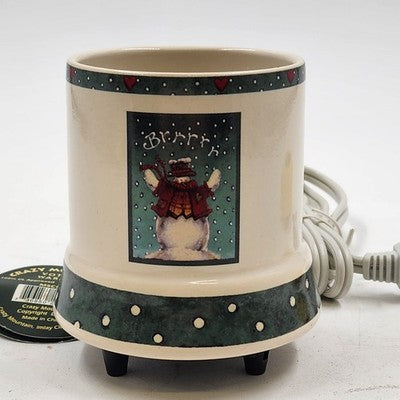 Vintage Crazy Mountain ceramic votive warmer with snowman design