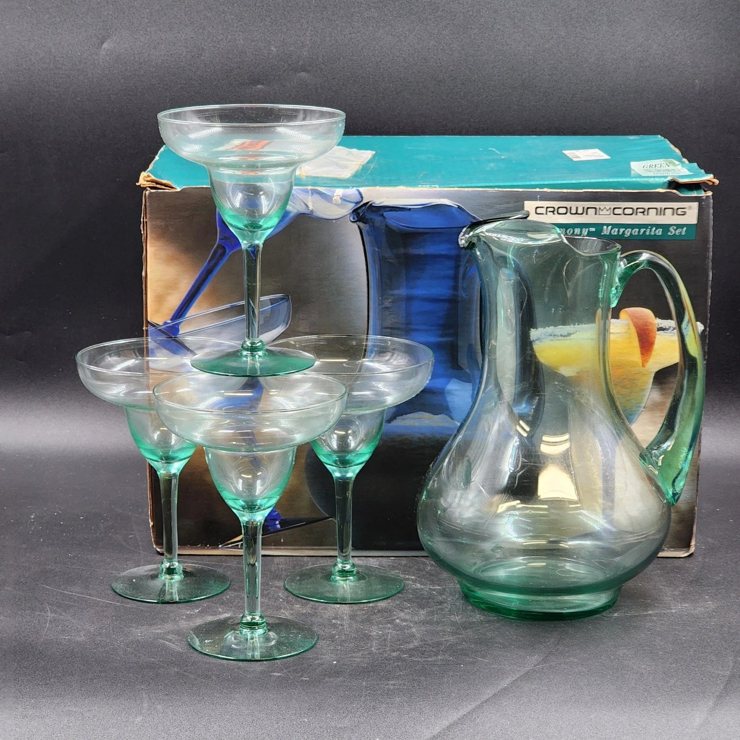 Crown Corning Harmony margarita set pitcher green glasses