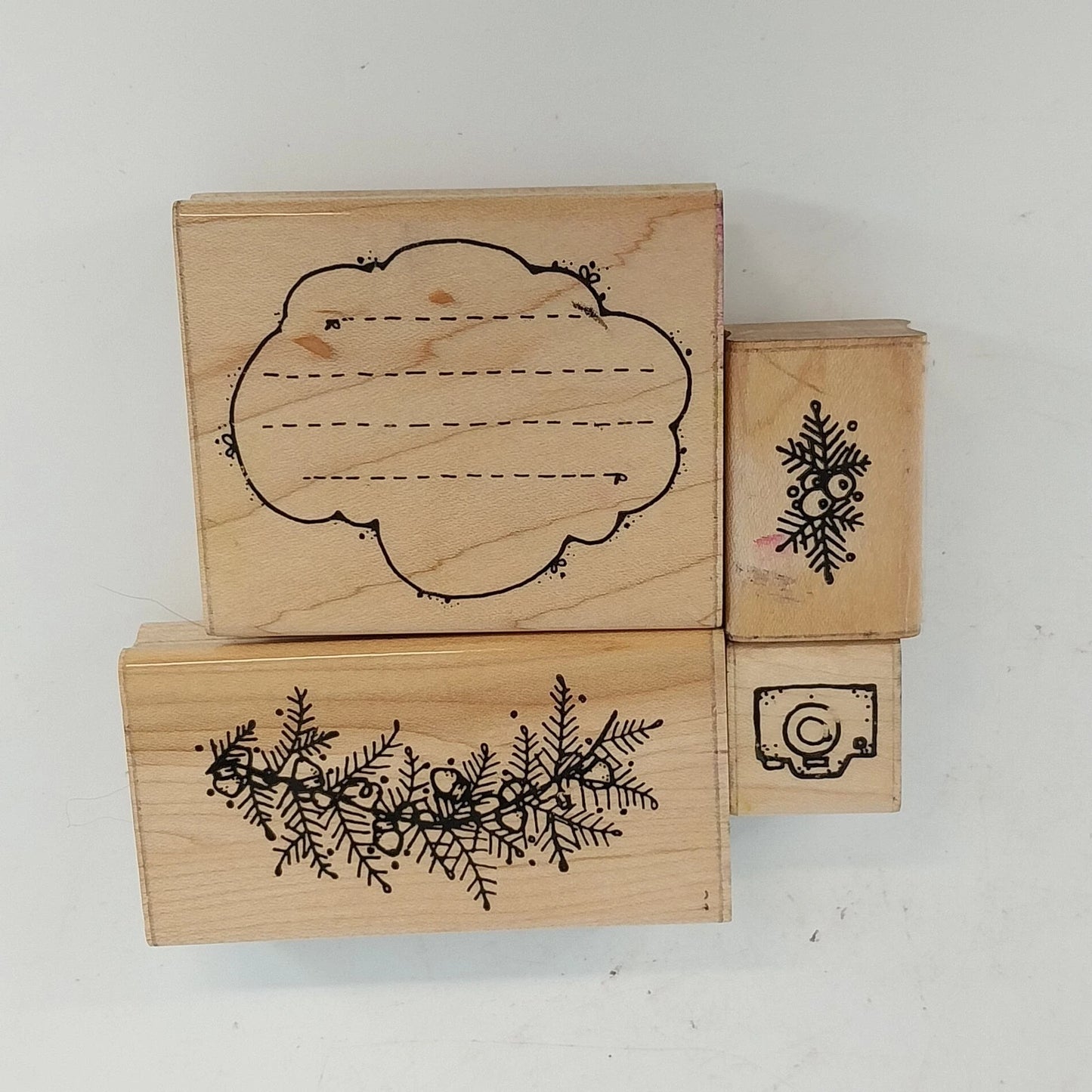 DOTS wooden rubber stamps with camera and holiday designs