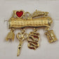 Danecraft gold tone I Love Quilting brooch with sewing charms