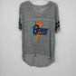 David Bowie women's gray burnout V neck lightning bolt graphic T shirt