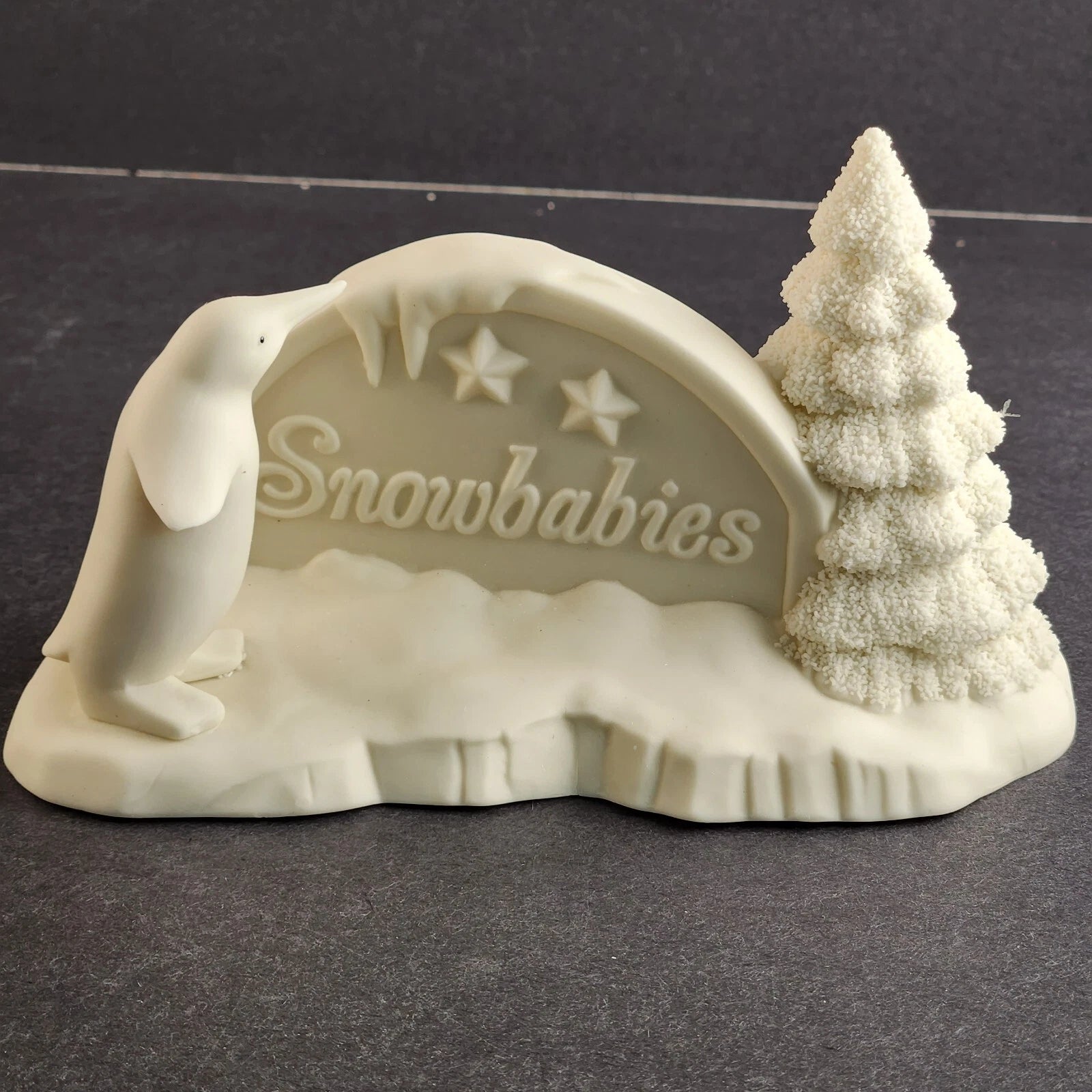 Department 56 Snowbabies Polar Sign figurine with penguin and Christmas tree
