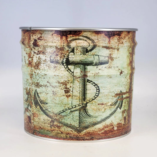 Metal ice bucket with Old World map and nautical anchor design