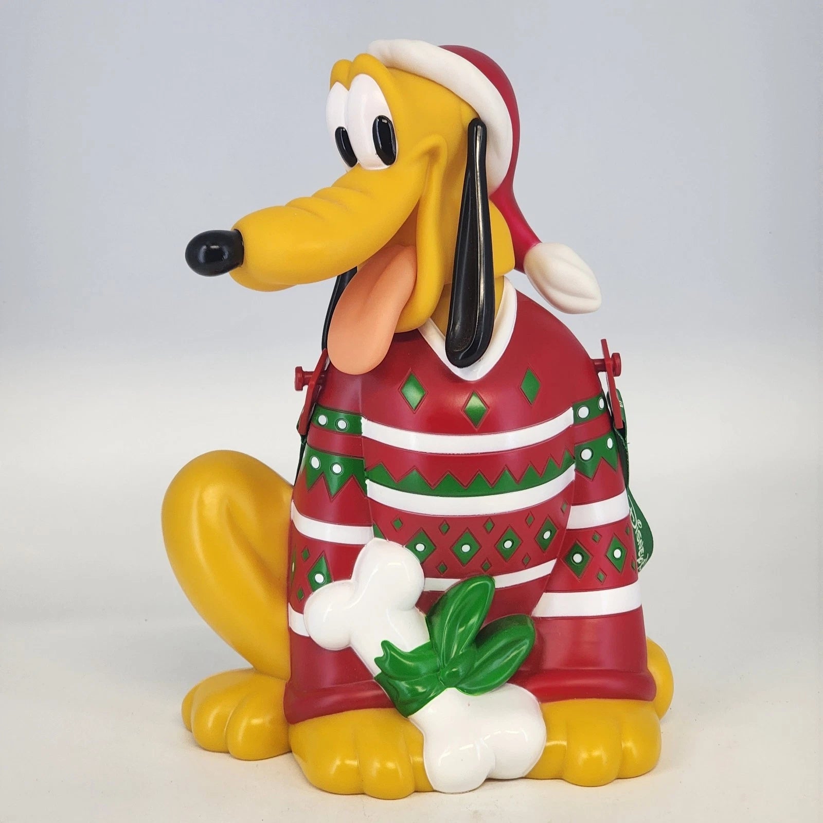 Disney Pluto popcorn bucket with Christmas sweater and Santa hat